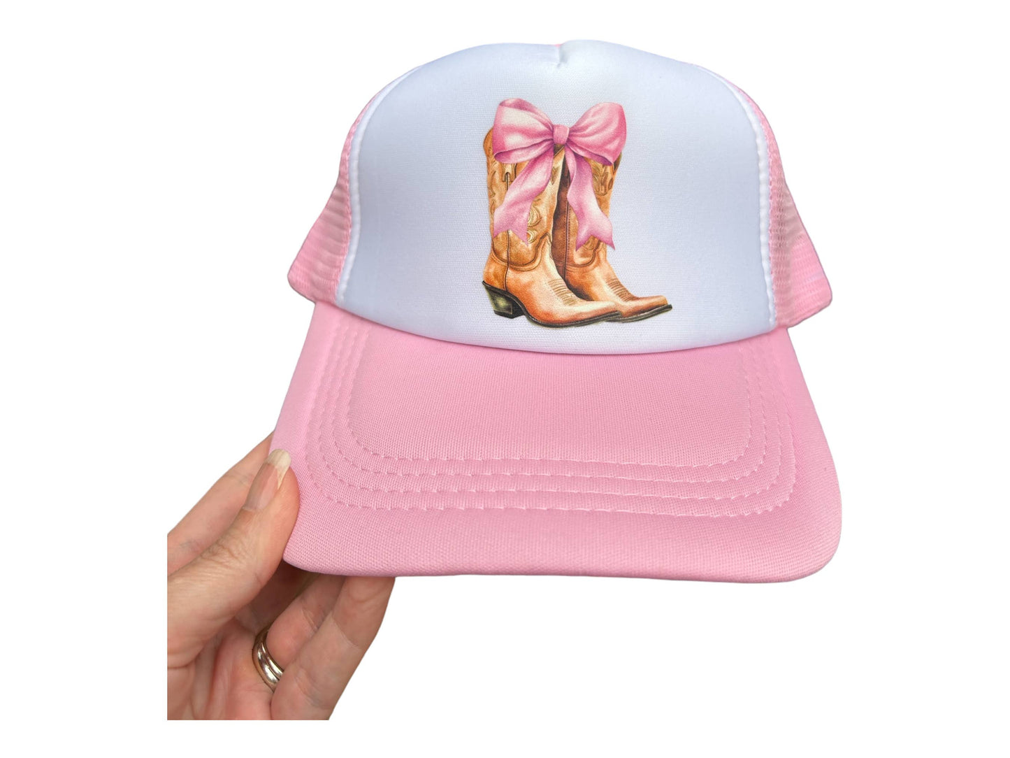 Foam Trucker Hat - Boots with Pink bow