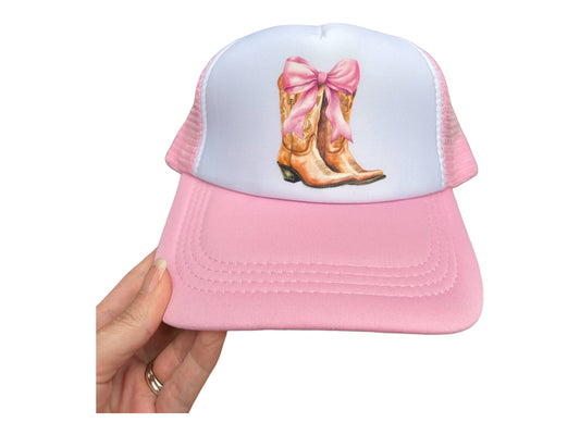 Foam Trucker Hat - Boots with Pink bow