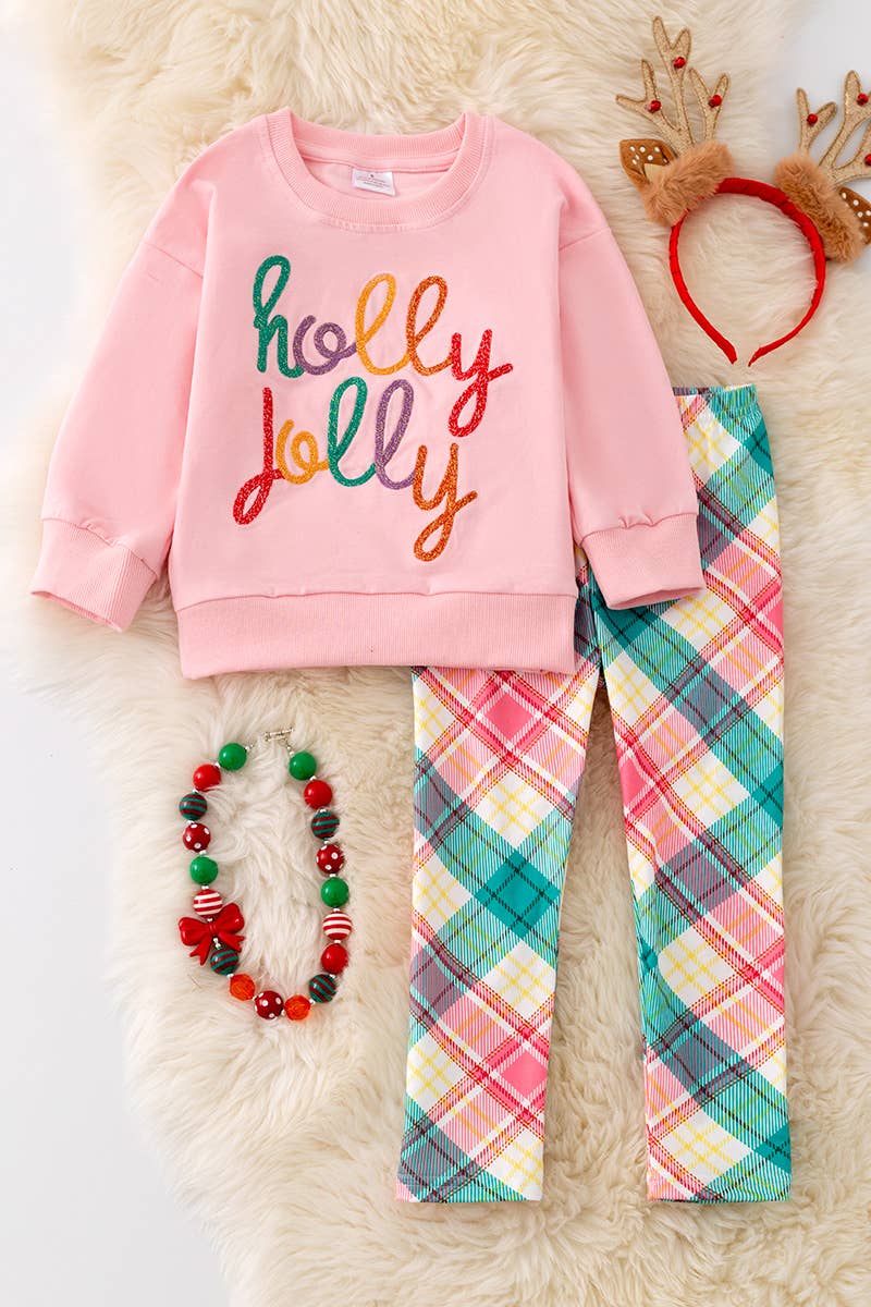 Embroidered Holly Jolly: Pant Set