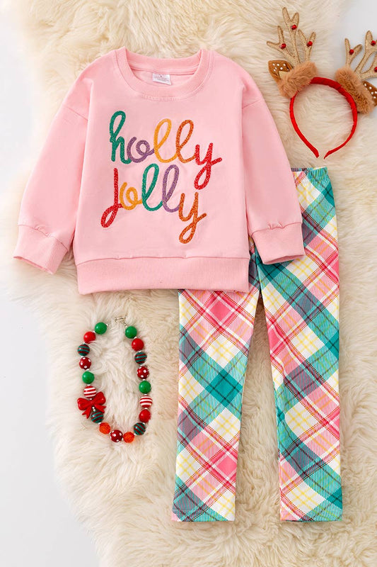 Embroidered Holly Jolly: Pant Set