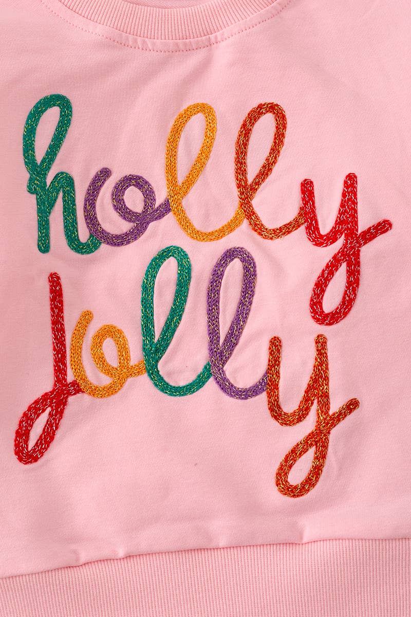 Embroidered Holly Jolly: Pant Set