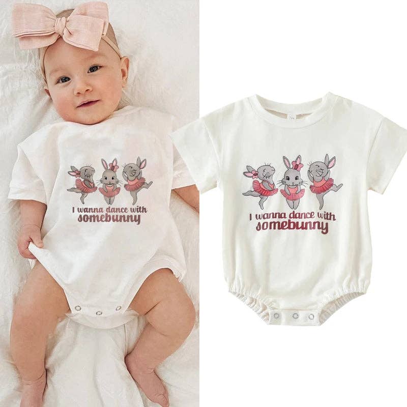 "I Wanna Dance With Somebunny" Baby Girls Easter Onesie