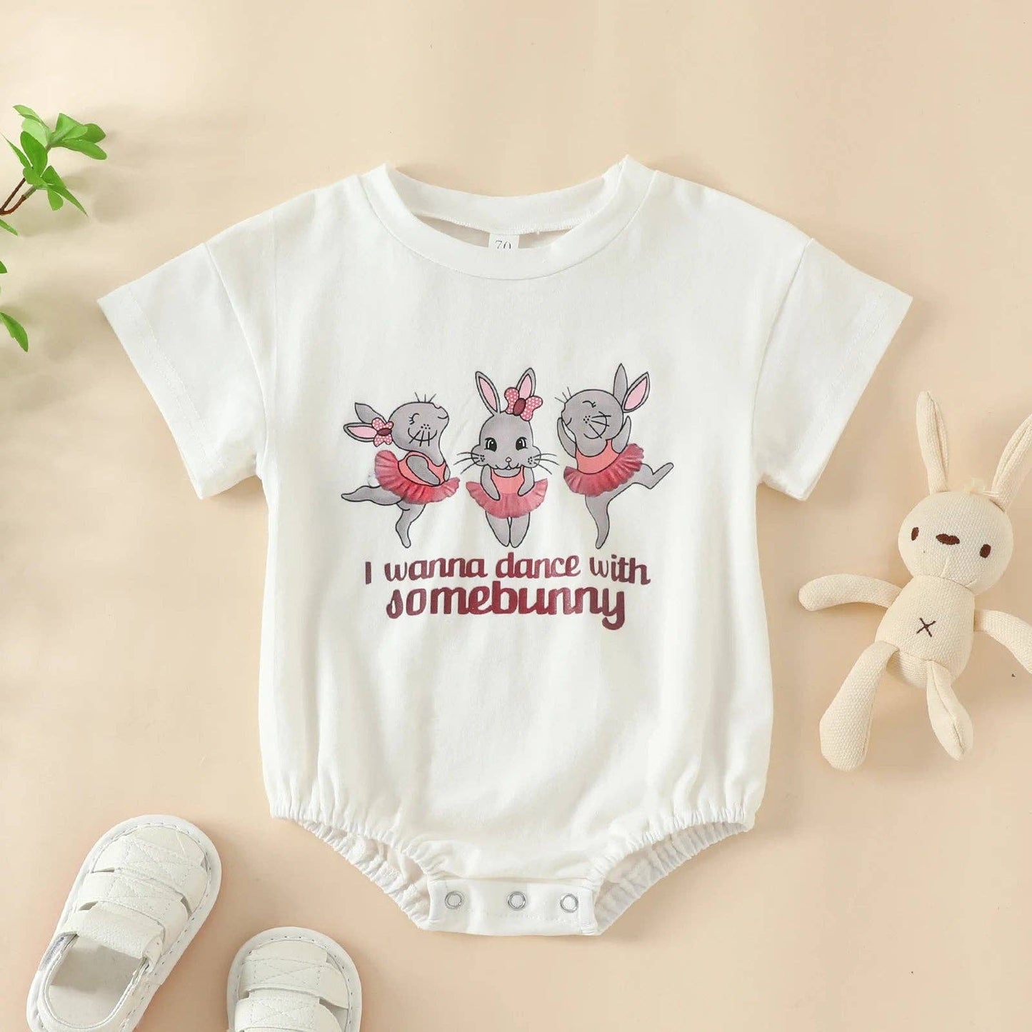"I Wanna Dance With Somebunny" Baby Girls Easter Onesie