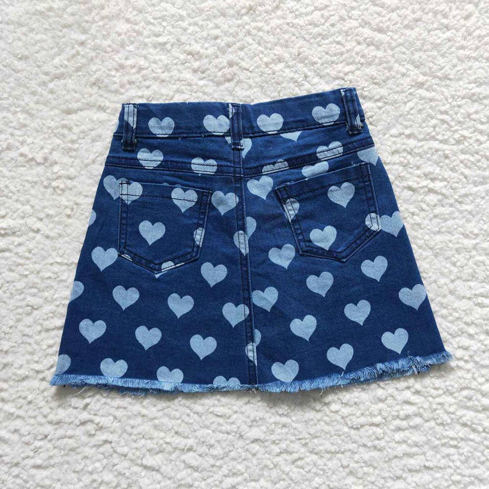 Baby Girls Hearts Summer Valentines Denim Skirts