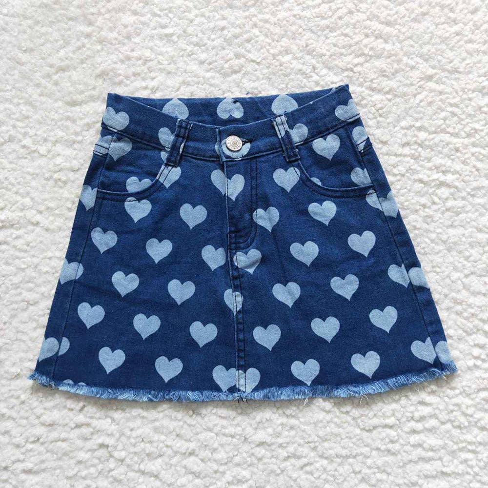 Baby Girls Hearts Summer Valentines Denim Skirts