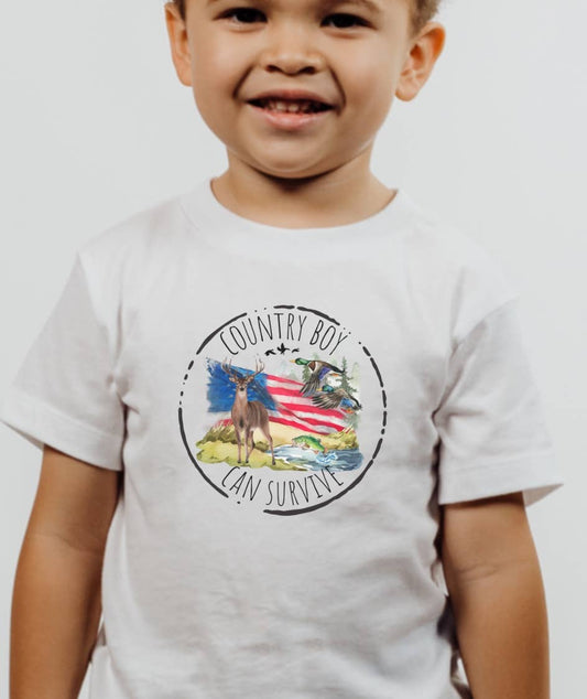 Country Boy Can Survive Hunting Fishing Toddler Tee