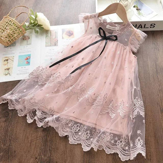 Girls Deluxe Mesh Overlay Lace Accent Posh Princess Dress