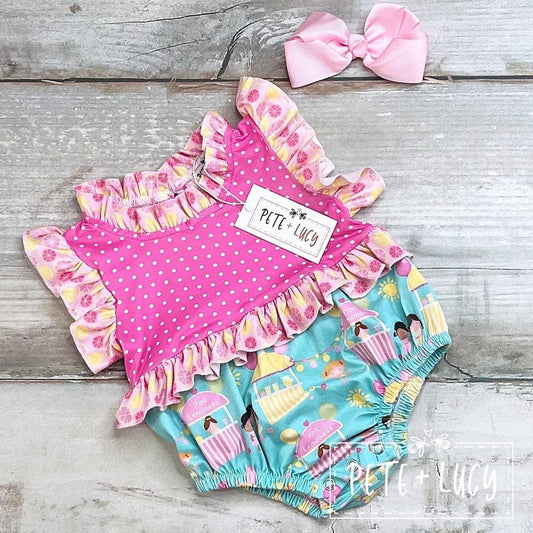 Pink Lemonade Stand: Girls Romper